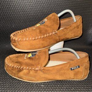 Polo Ralph Lauren Declan Bear Moccasins Brown Faux Suede Slippers Men’s Size 10
